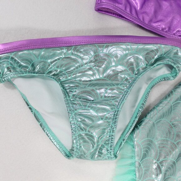 Wonder Nation 3 Piece Mermaid Skirt Swimsuit Set Bikini Toddler Girls 5T Purple - Picture 3 of 6
